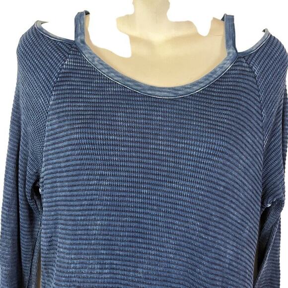 Able Womens Ribbed Blue Long Sleeve Cold Shoulder USA Made Knit Dress sz Large - Picture 7 of 16